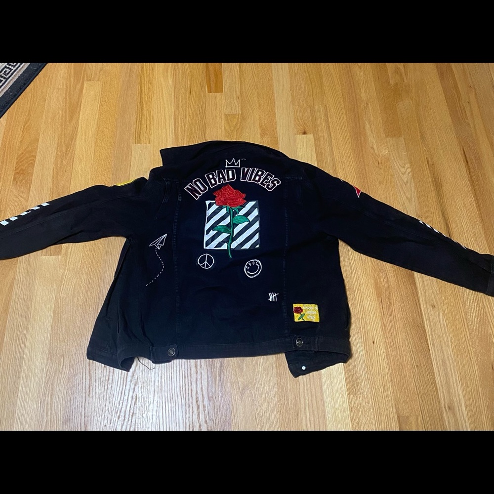 “No Bad Vibes” Patch Denim Jacket